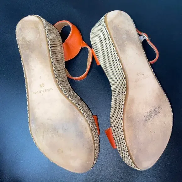 Maypol Brown Leather Woven Wedge Heels Platform Sandals Women's Size 38 US 7.5 - Picture 7 of 9